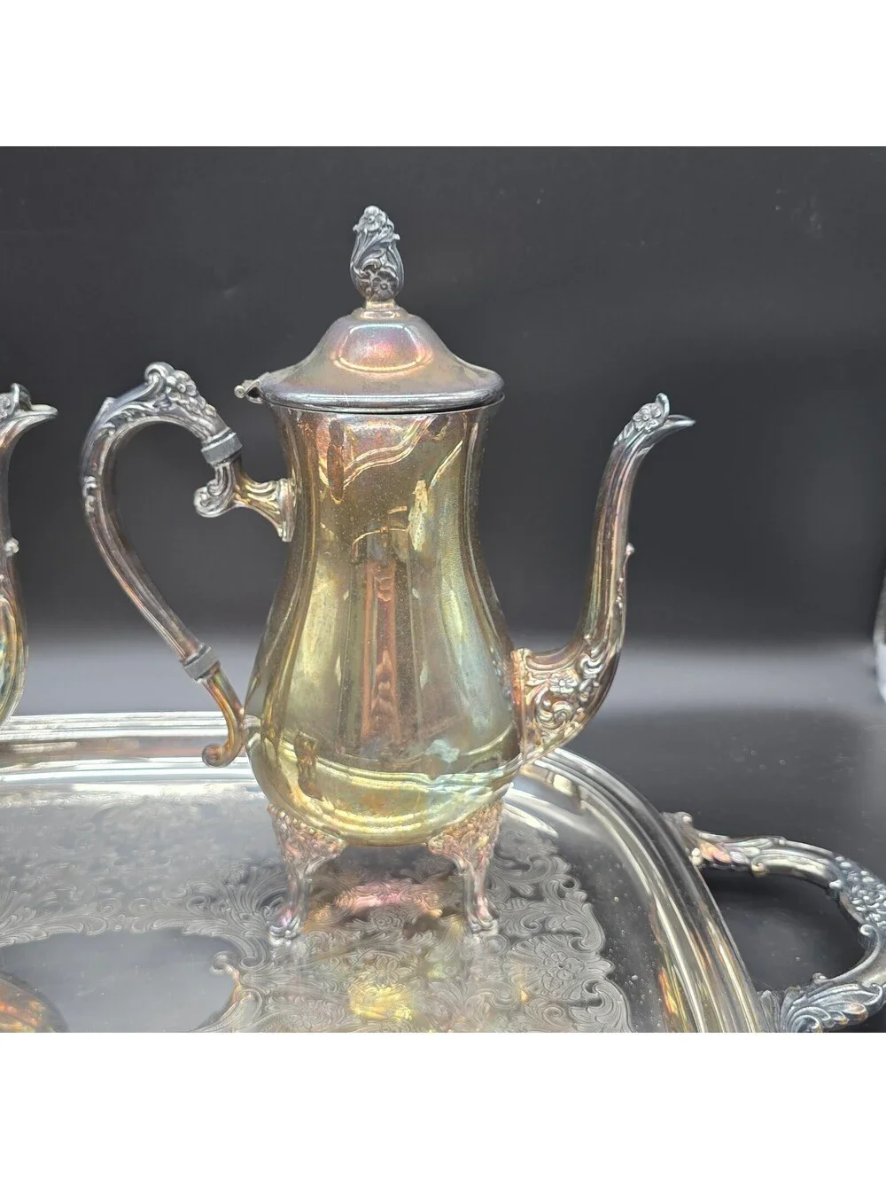 Vintage Suffolk Silversmiths Silverplate Coffee & Tea Set Tray  5 Pc Classique